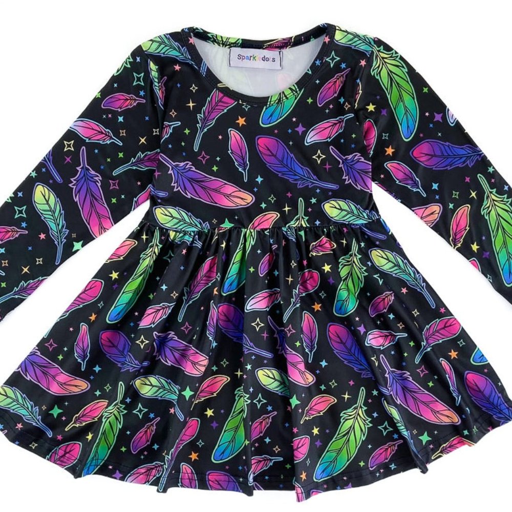 Psychedelic Feathers Twirly Dress